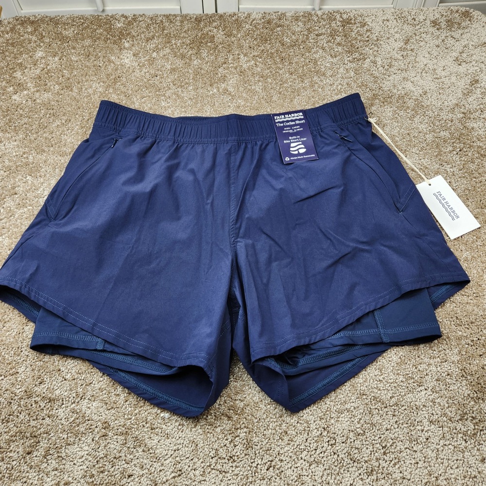 Fair Harbor The Corliss Short Navy Mens Large 5" Inseam Built-in Liner FHW004